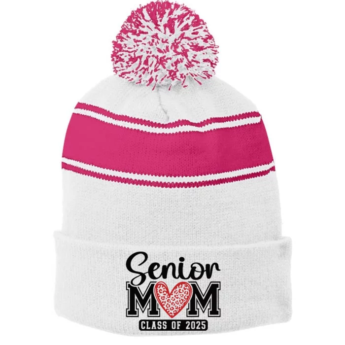 Senior Mom Class Of 2025 Graduation Vintage School Spirit Stripe Pom Pom Beanie