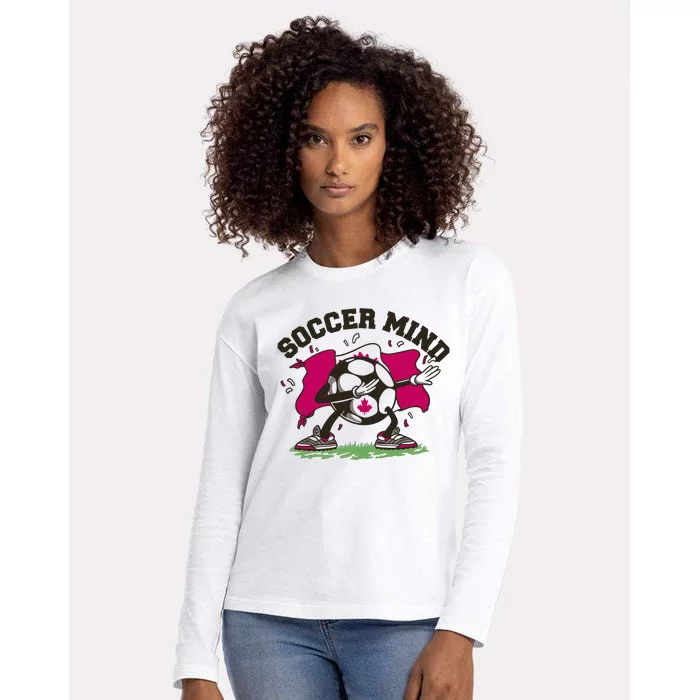 Soccer Mind Canadian Flag Sport Womens Cotton Relaxed Long Sleeve T-Shirt