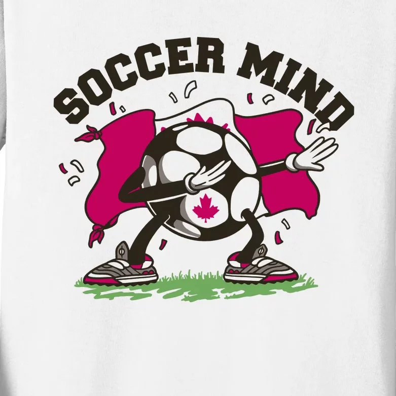 Soccer Mind Canadian Flag Sport Kids Long Sleeve Shirt