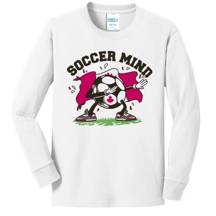 Soccer Mind Canadian Flag Sport Kids Long Sleeve Shirt