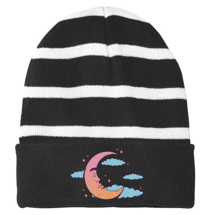 Sleeping Moon Cloud Striped Beanie with Solid Band