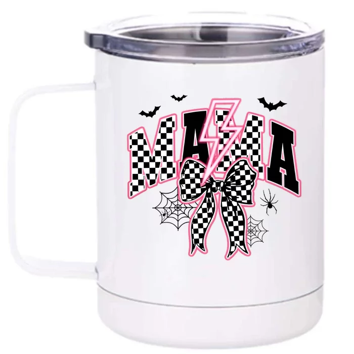 Spooky Mama Coquette Bow Halloween Front & Back 12oz Stainless Steel Tumbler Cup