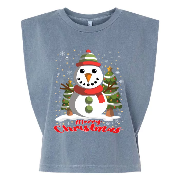 Snowman Merry Christmas Tree Snowflakes Cute Funny Garment-Dyed Women's Muscle Tee