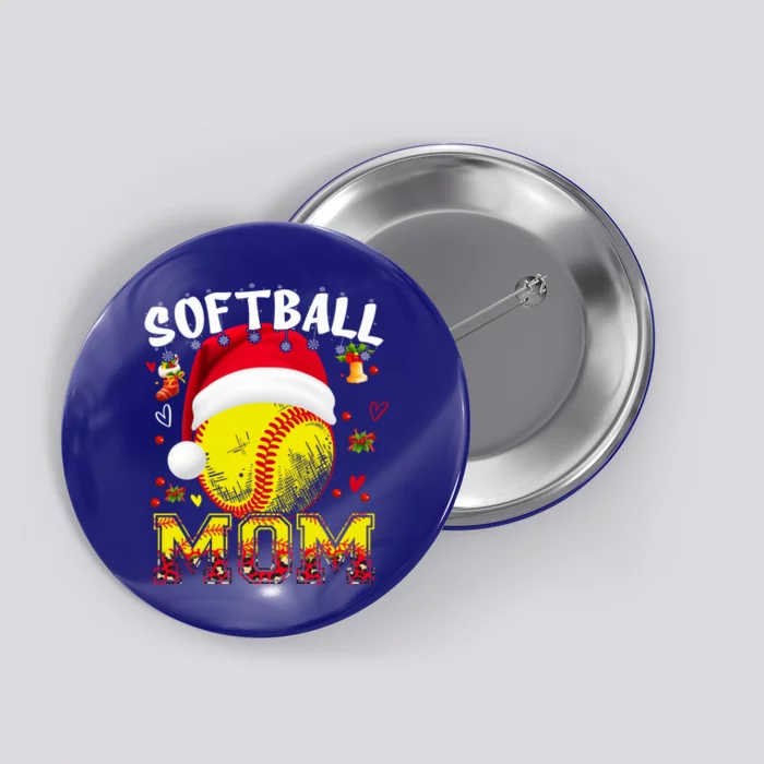 Softball Mom Christmas Santa Hat Softball Ball Xmas Mama Gift Button