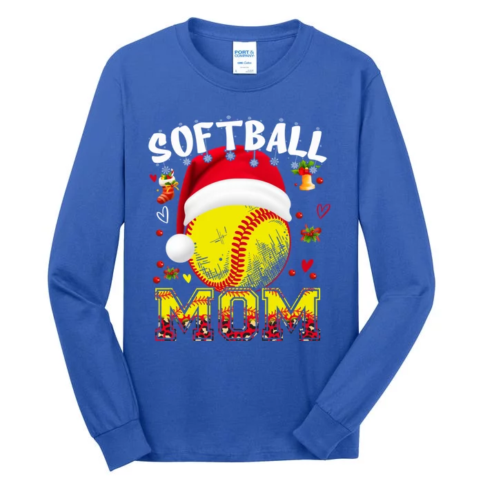 Softball Mom Christmas Santa Hat Softball Ball Xmas Mama Gift Tall Long Sleeve T-Shirt