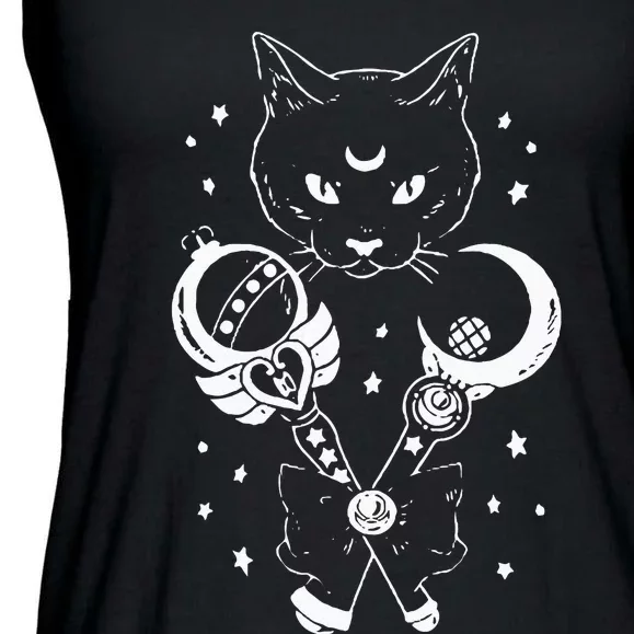 Sailor Meow Cute Moon Cat Space Magic Gothic Halloween Ladies Essential Flowy Tank