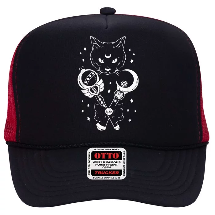 Sailor Meow Cute Moon Cat Space Magic Gothic Halloween High Crown Mesh Trucker Hat