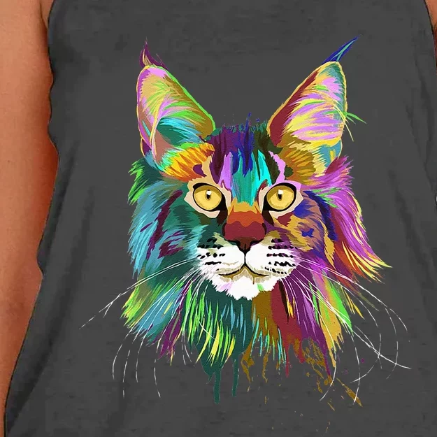 Splash Maine Coon Cat Women's Knotted Racerback Tank