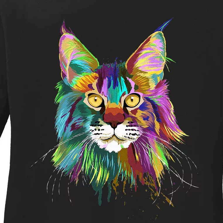 Splash Maine Coon Cat Ladies Long Sleeve Shirt