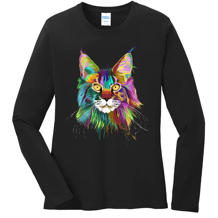 Splash Maine Coon Cat Ladies Long Sleeve Shirt