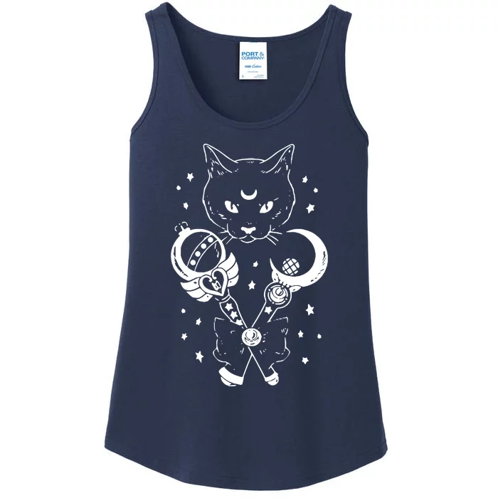 Sailor Meow Cute Moon Cat Space Magic Gothic Halloween Ladies Essential Tank