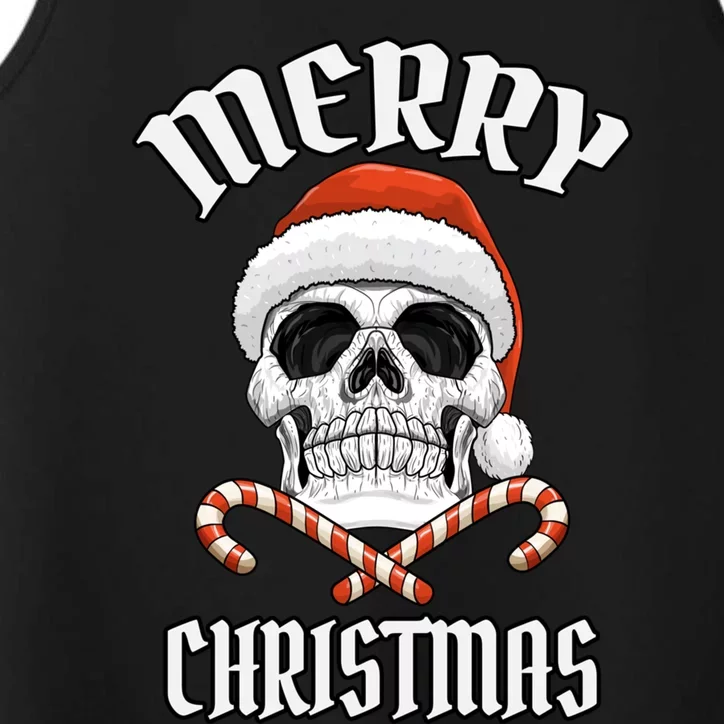 Skull Merry Christmas Gift Skeleton Funny Santa Rocker Gift Performance Tank