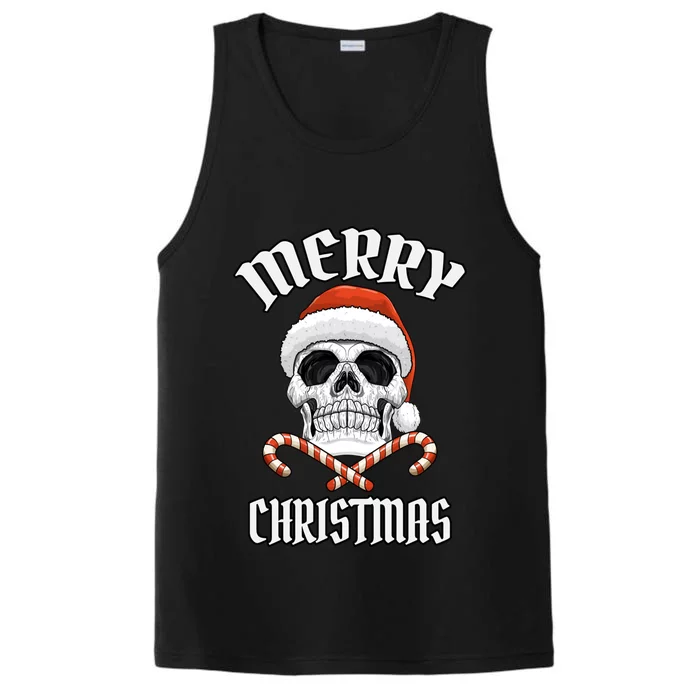 Skull Merry Christmas Gift Skeleton Funny Santa Rocker Gift Performance Tank