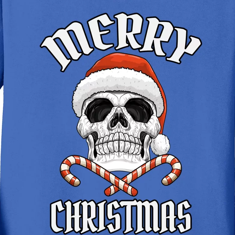 Skull Merry Christmas Gift Skeleton Funny Santa Rocker Gift Kids Long Sleeve Shirt