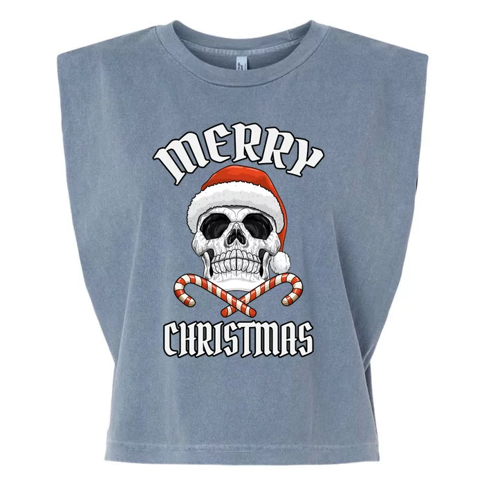 Skull Merry Christmas Gift Skeleton Funny Santa Rocker Gift Garment-Dyed Women's Muscle Tee