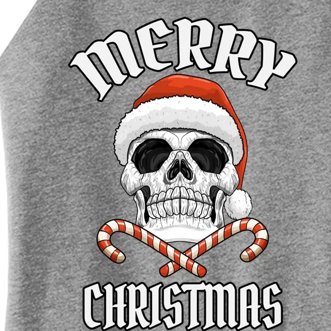 Skull Merry Christmas Gift Skeleton Funny Santa Rocker Gift Women’s Perfect Tri Rocker Tank