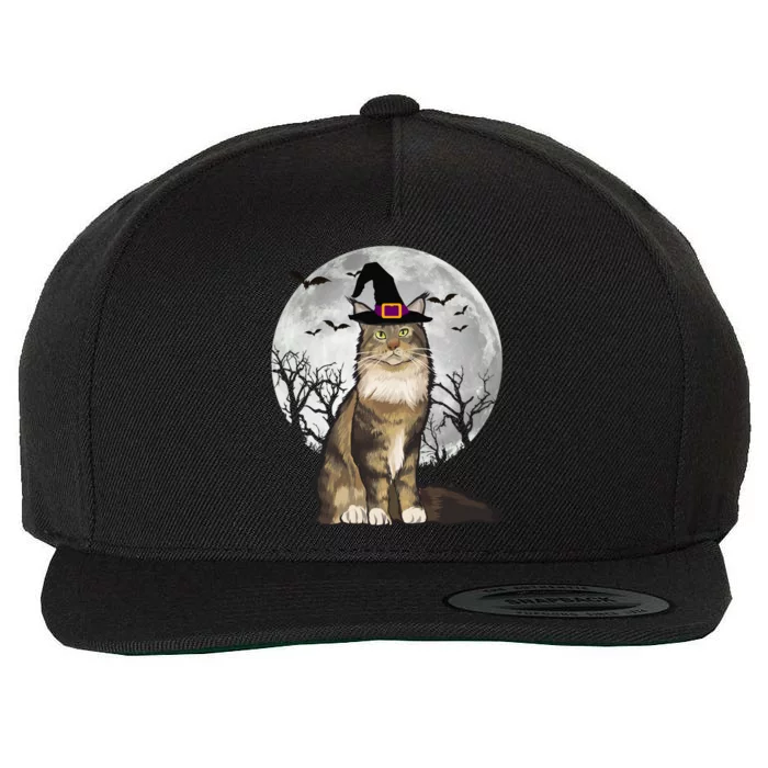 Scary Maine Coon Cat Witch Hat Halloween Gift Wool Snapback Cap