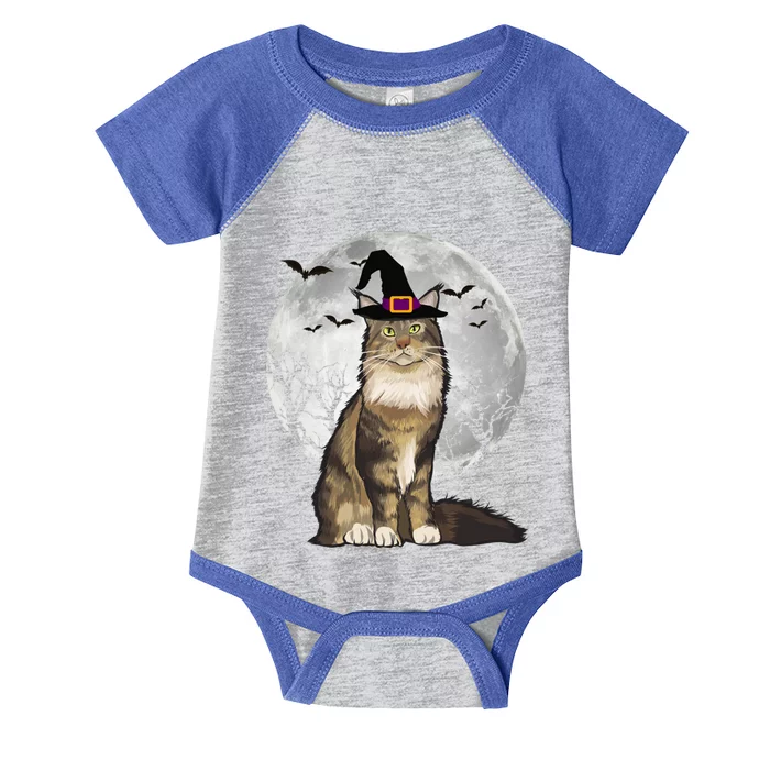 Scary Maine Coon Cat Witch Hat Halloween Gift Infant Baby Jersey Bodysuit