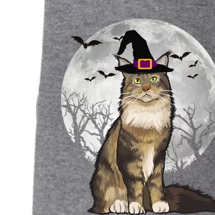 Scary Maine Coon Cat Witch Hat Halloween Gift Doggie 3-End Fleece Hoodie