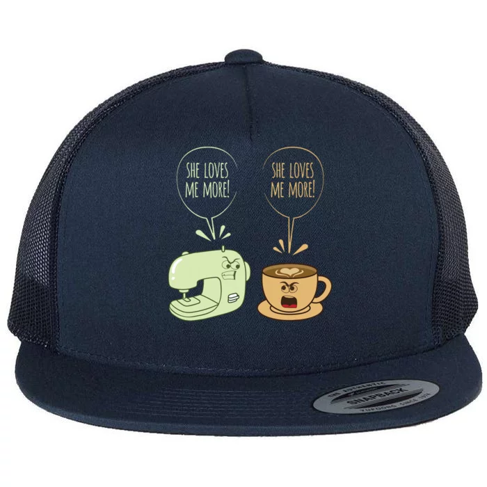 Sewing Machine Coffee Funny Sew Quilting Seamstress Sewer Flat Bill Trucker Hat