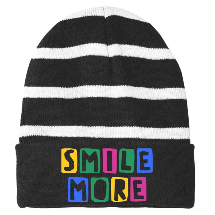 Smile More Colorful Inspiring Striped Beanie with Solid Band