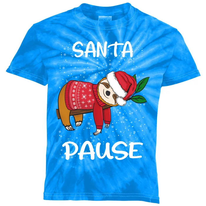 Sloth Merry Christmas Santa Sloth Slothmas Santa Pause Gift Kids Tie-Dye T-Shirt