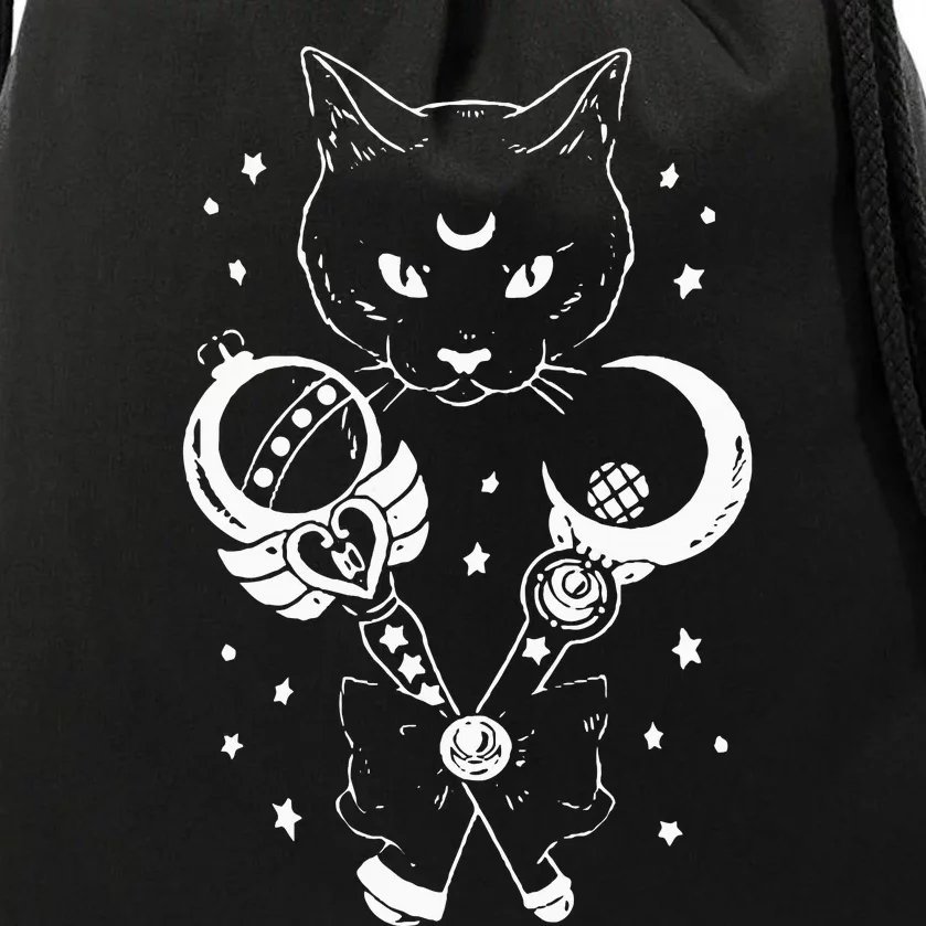 Sailor Meow Cute Moon Cat Space Magic Gothic Halloween Drawstring Bag