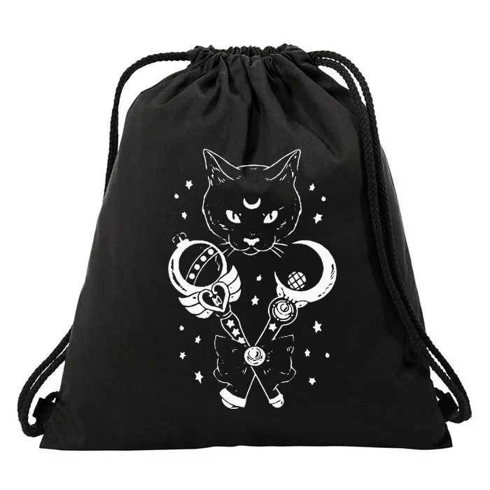 Sailor Meow Cute Moon Cat Space Magic Gothic Halloween Drawstring Bag