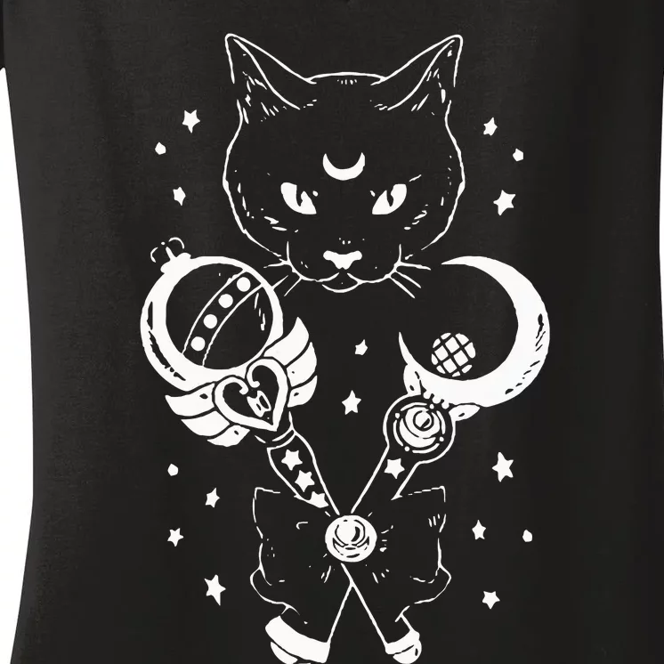 Sailor Meow Cute Moon Cat Space Magic Gothic Halloween Women's V-Neck T-Shirt