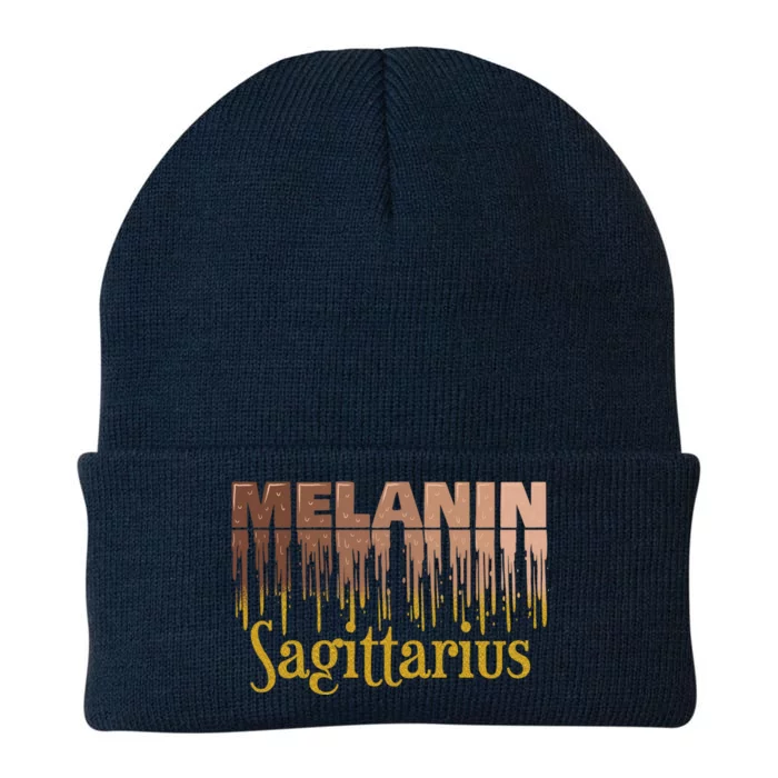 Sagittarius Melanin Dripping Zodiac Sign For Black Gift Knit Cap Winter Beanie