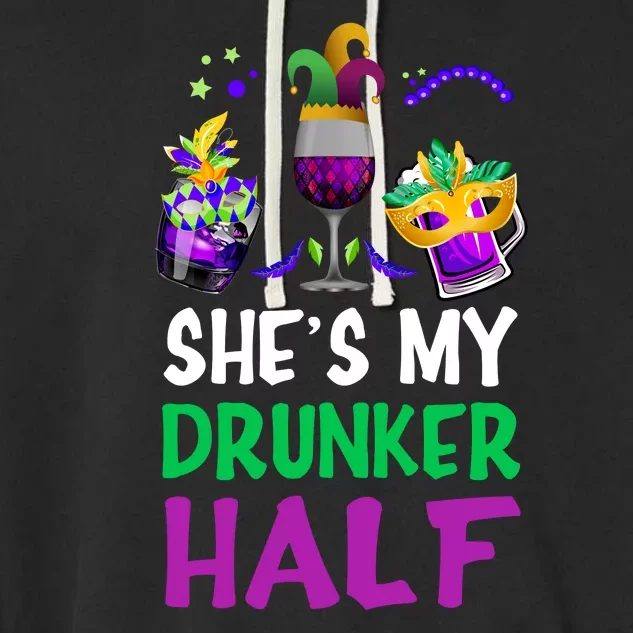 She's My Drunker Half Matching Couple Boyfriend Mardi Gras Garment-Dyed Fleece Hoodie