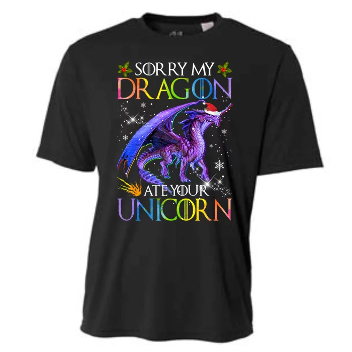 Sorry My Dragon Ate Your Unicorn Christmas Dragon Xmas Gift Cooling Performance Crew T-Shirt