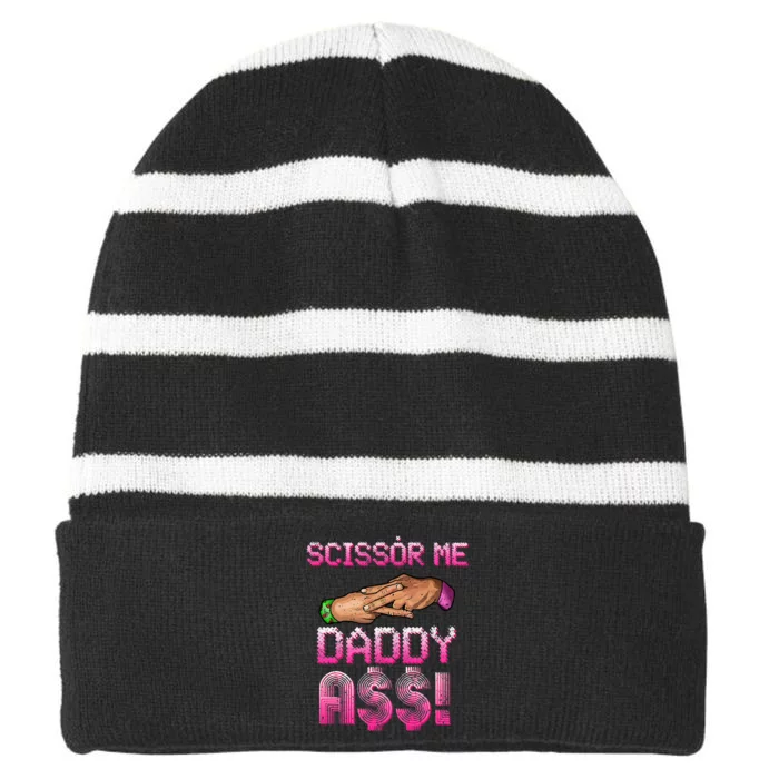 Scissor Me Daddy A$$ Hand Funny Trendy Wrestling Meme Joke Striped Beanie with Solid Band