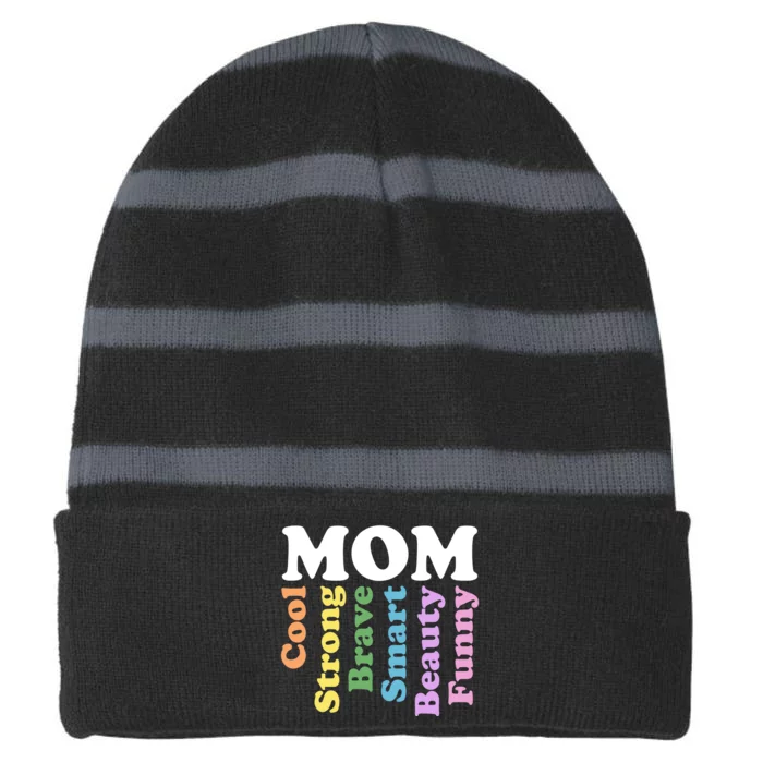 Special Mom Definition Mothers Day Gift Striped Beanie with Solid Band