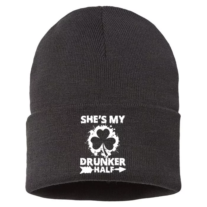 She's My Drunker Half Shamrock St Patricks Day Drinking Sustainable Knit Beanie