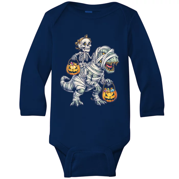 Skeleton Mummy Dinosaur Halloween Pumpkin Gift Baby Long Sleeve Bodysuit