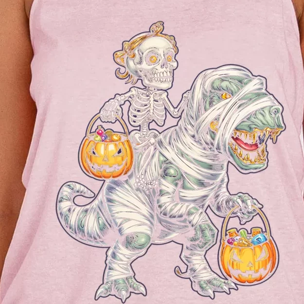 Skeleton Mummy Dinosaur Halloween Pumpkin Gift Women's Knotted Racerback Tank