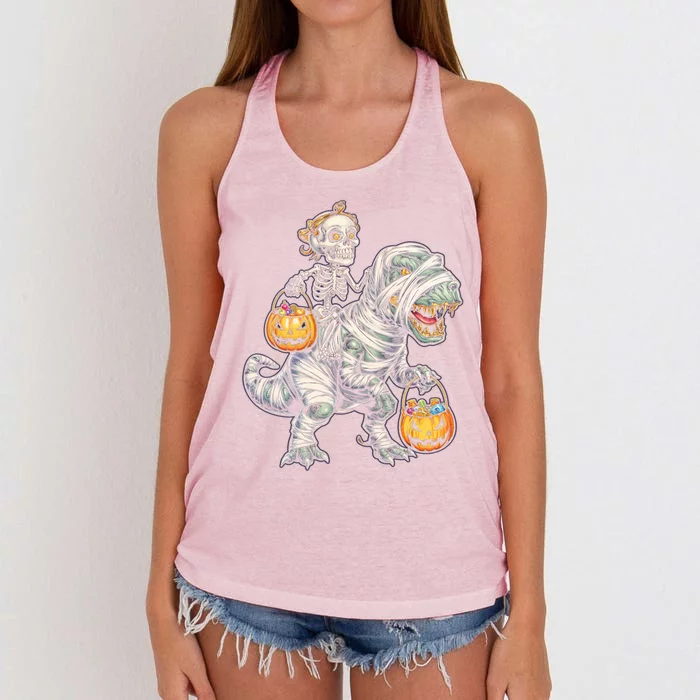 Skeleton Mummy Dinosaur Halloween Pumpkin Gift Women's Knotted Racerback Tank