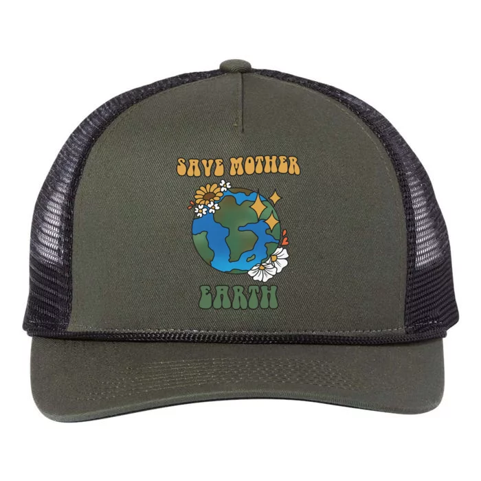 Save Mother Earth Retro Planet Floral Retro Rope Trucker Hat Cap