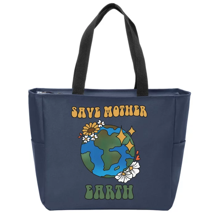 Save Mother Earth Retro Planet Floral Zip Tote Bag