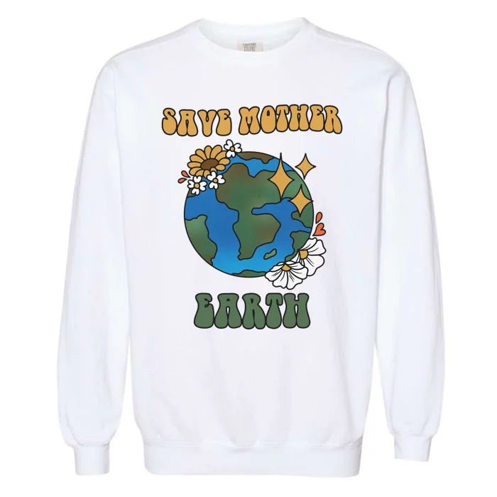 Save Mother Earth Retro Planet Floral Garment-Dyed Sweatshirt