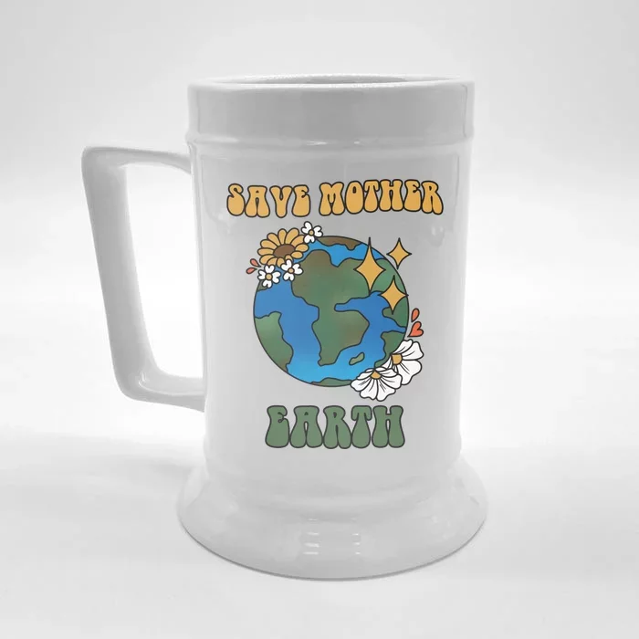 Save Mother Earth Retro Planet Floral Front & Back Beer Stein