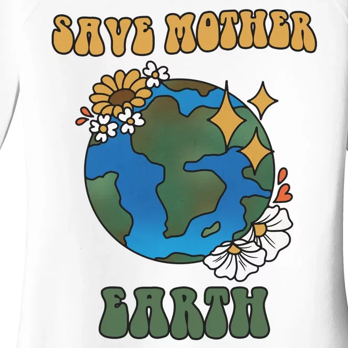 Save Mother Earth Retro Planet Floral Women's Perfect Tri Tunic Long Sleeve Shirt