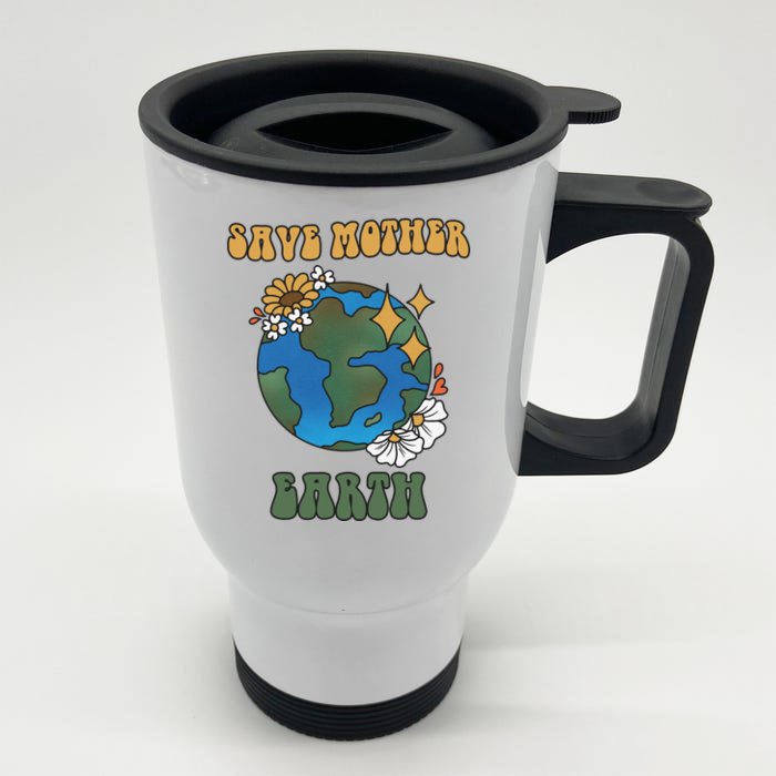 Save Mother Earth Retro Planet Floral Front & Back Stainless Steel Travel Mug