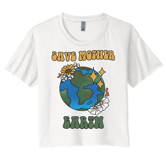 Save Mother Earth Retro Planet Floral Women's Crop Top Tee