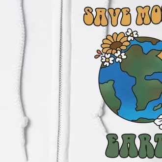 Save Mother Earth Retro Planet Floral Full Zip Hoodie