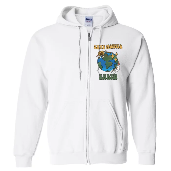 Save Mother Earth Retro Planet Floral Full Zip Hoodie