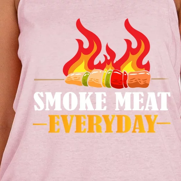 Smoke Meat Everyday Barbecue Cheese Salt Pepper Great Gift Women's Knotted Racerback Tank