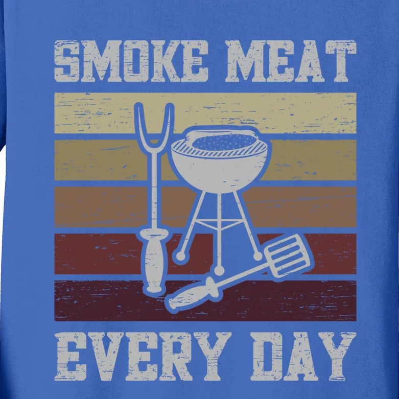 Smoke Meat Everyday Barbecue Grill Griller Grillfather Gift Kids Long Sleeve Shirt