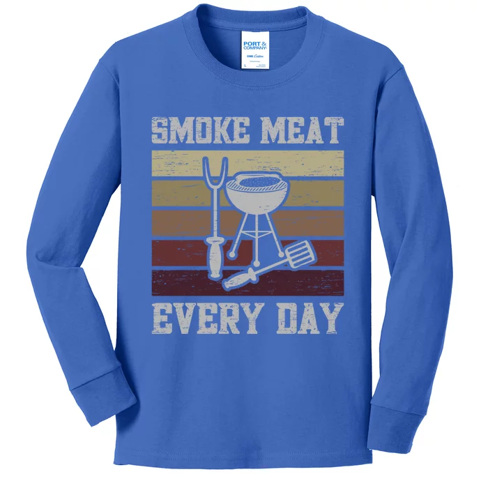 Smoke Meat Everyday Barbecue Grill Griller Grillfather Gift Kids Long Sleeve Shirt